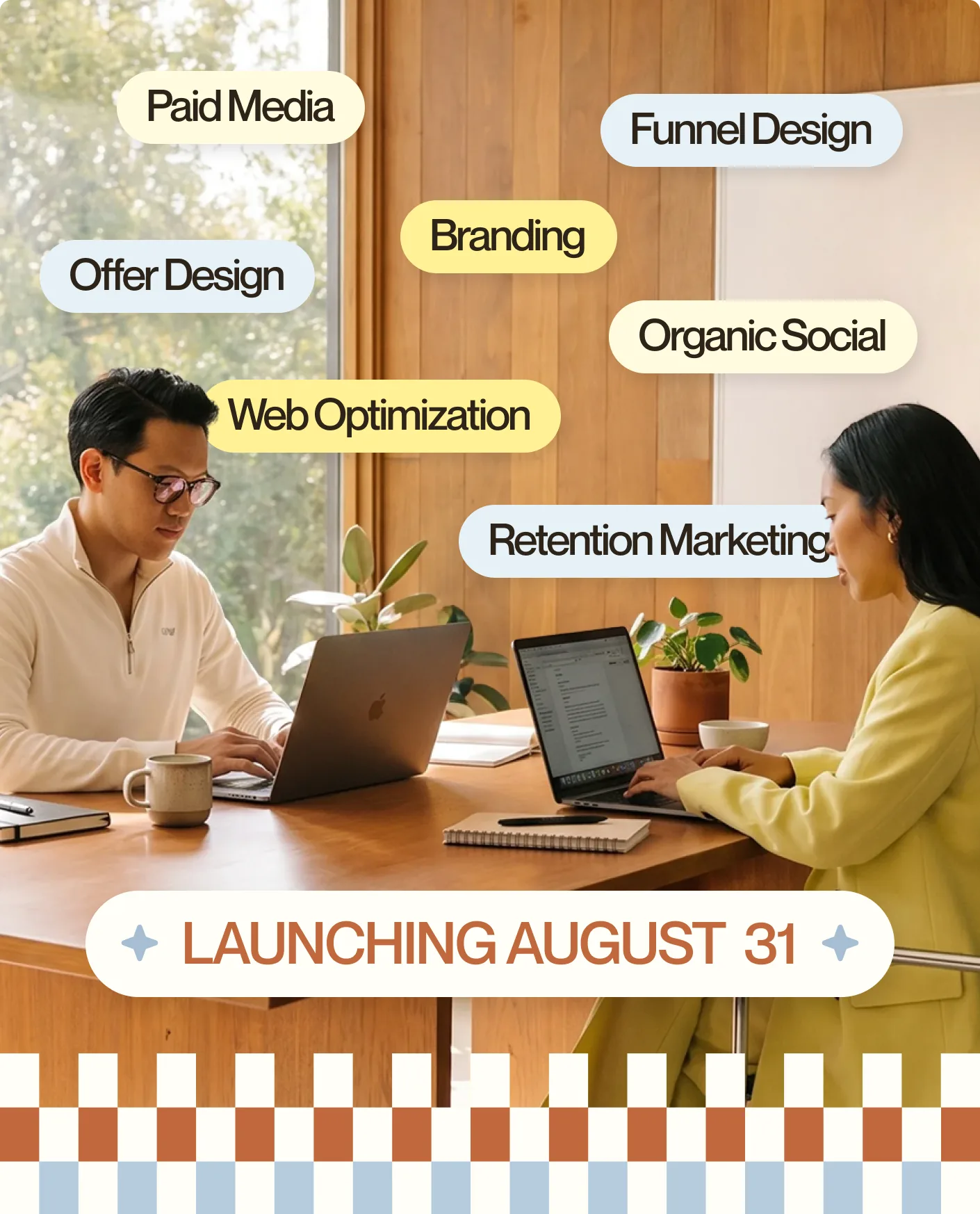 The Karya team at work: paid media, funnel design, branding, organic social, retention marketing and more. Launching August 31.